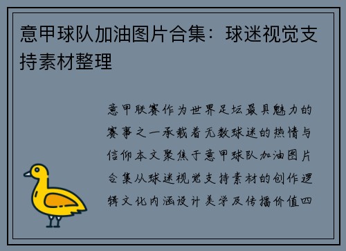 意甲球队加油图片合集：球迷视觉支持素材整理