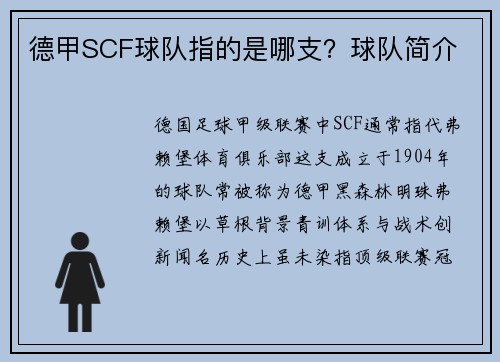 德甲SCF球队指的是哪支？球队简介