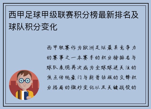 西甲足球甲级联赛积分榜最新排名及球队积分变化